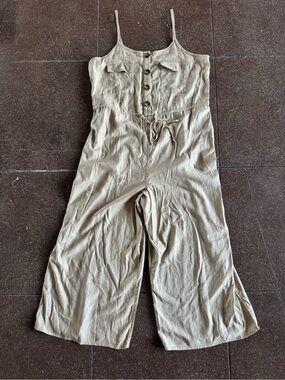 SO Khaki Spaghetti-Strap Button Front Jumpsuit